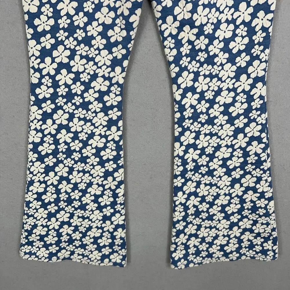 American Eagle Pants Womens Medium Blue White Floral Flare Retro Boho 90s Y2K - Picture 7 of 15